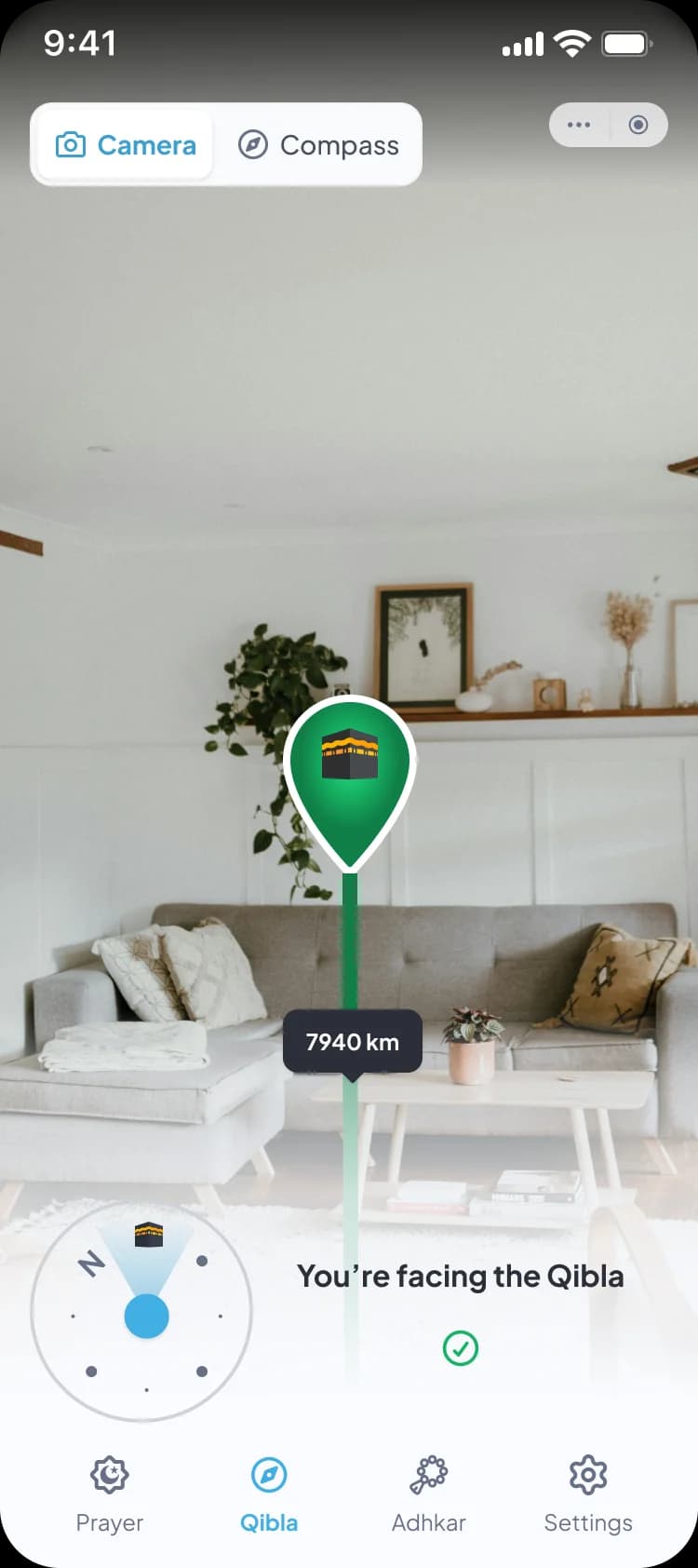 Deen Qibla direction screen