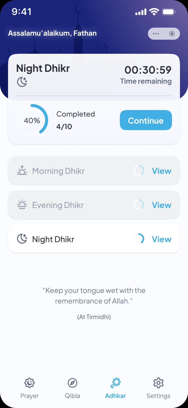 Deen daily dhikr screen