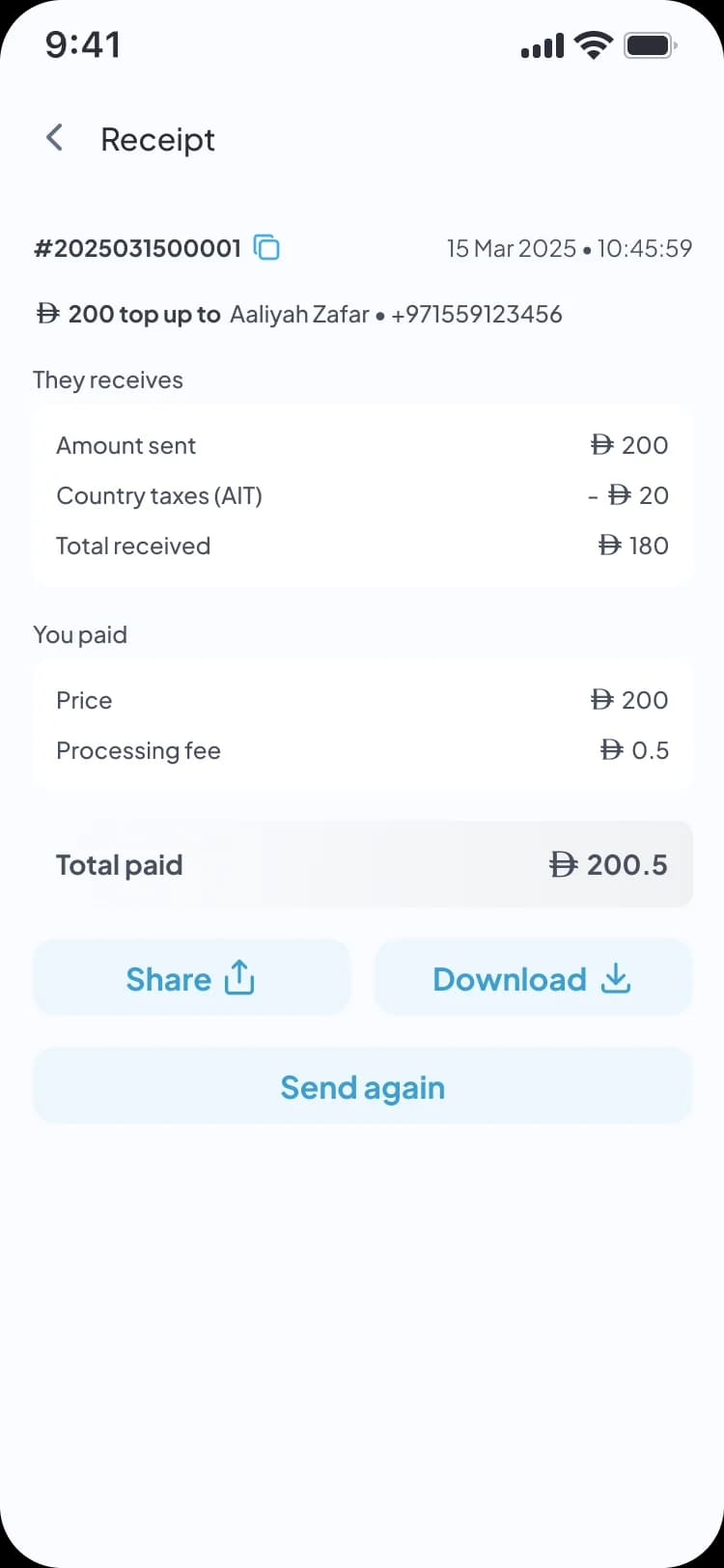 Mobile Top-Up order review screen